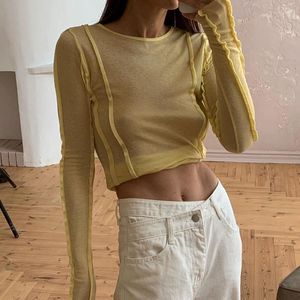 Women's T Shirts Long Sleeve T-Shirt Trim Reverse Stitching Wild Slim Round Neck Women Spring Autumn Casual Thin Basic Crop Tops