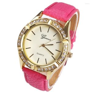 Relógios de pulso gnova platina shinestone Golden Watch Women Genebra Style 7 Point Estrelas Crystal Rim Pu Couro Quartz Moda Mulher Avanada