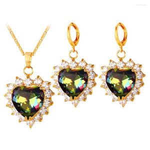 Necklace Earrings Set Collare Valentines Day Jewelry For Women Gift Romantic Love Heart Gold Color Crystal Wholesale S118