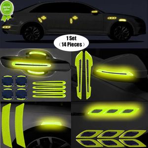 New 14pcs Car Door Handle Sticker Warning Mark Tape Reflective Sticker High Sign Safety Light Reflector Strip Anti-collision Decals