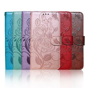 Fashion 3D Flower Flip Leather Wallet Phone Case For iPhone 14 13 12 11 PRO MAX XR XS 7 8 Plus Two Card slots rose flower Pink Red Gold Green Brown Color leather cases