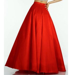 Etekler resmi şık kırmızı kat uzunluğu kadınlar için parti tafta uzun moda fermuarlı stil özel yapılmış