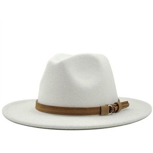 Vintage Fedora Hut Männer Frauen Nachahmung Woolen Elegante Dame Breite Krempe Jazz Panama Sombrero Kappe M03261O