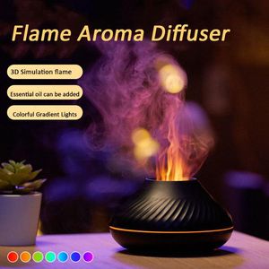 Apparater vulkaniska aromdiffusor luftfuktare flamma USB aromaterapi eterisk oljediffusor med färgglada lampkontor sovrum doft