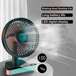 Fans Shaking Head Desktop Fan Digital Display USB Small Fan Rechargeable Long Battery Life Air Cooler Fan Silent Cycle Electric Fan