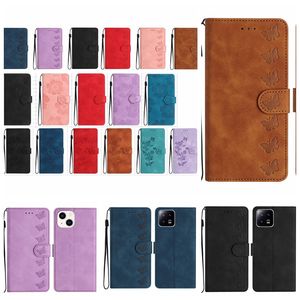 Flower Butterfly PU Leather Wallet Flip Cases For Iphone 15 14 Pro Max 13 12 11 XS XR 8 7 6 Plus Stylish Fashion Cute Lovely Girls ID Card Slot Holder Phone Cover Purse Strap