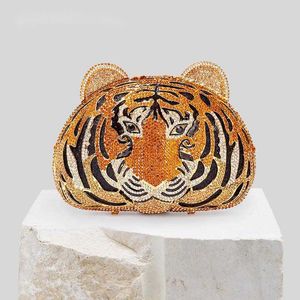 Torby na ramię Trzy d tygrysa Crystal Event Sprzęgło na przyjęcie weselne metalowe torebki i torebki luksusowy projektant 230426