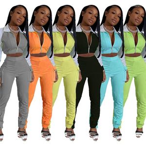 Women's Two Piece Pants 2023 Fashion Women Sports Clothes Outfit Long Sleeve Lapel Short Top With Pockets Tracksuit 6 Colors