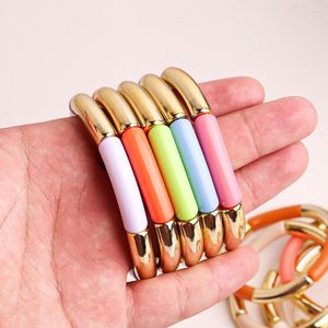 Charm Bracelets Resin Bead Bracelet For Women Girls Acrylic Round Tube Colors Matching Elastic Bangle Jewelry Accessory