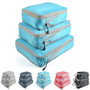 Lagring 3st/Set Compression Packing Muber Travel Storage Bag Bagage Suftväska Organiserare Set fällbart vattentätt nylonmaterial
