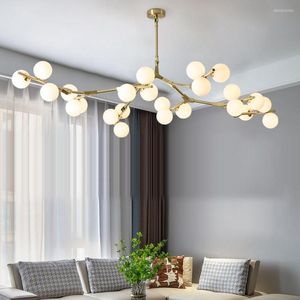 Lampadari Albero moderno Sfere di vetro Rami Lampadario a LED Molecolare Decorazione vivente Sala da pranzo Apparecchi di illuminazione a sospensione