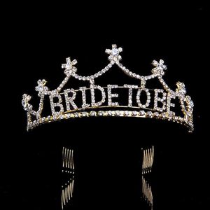 Bling Crystal Hair Band Clipe Hair Pin Bride To Ser Crown Letter Rhinestone Comco