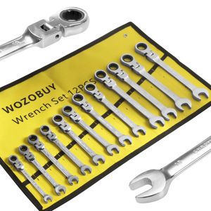 Moersleutel Wozobuy Flex Head Ratcheting Wrench Set Metric Ratchet Combination Wrenches CRV Gear Spanner Set Car Key Wrennyckel Reparationsverktygsset