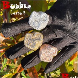 Anéis de banda Bubble letter Baguette Cross for Men Iced Out Finger Charms Real Gold Bated Pong Configurando jóias de hip hop 230215 Drop de dhoeg