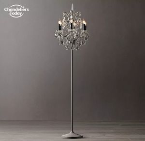 19th C. Rococo Iron Smoke Crystal Lamps Luster Vintage LED黒いスタンディングライトリビングルームベッドルーム屋内照明