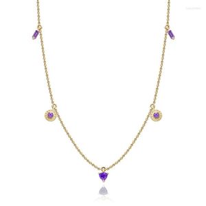 Kedjor Canner 925 Sterling Silver Gold Color Purple Zircon Necklace Fashion ClaVicle Choker Chain Halsband för kvinnor Fin smycken gåva