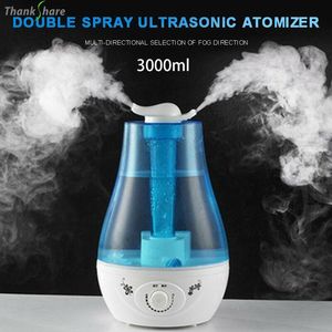 Appliances 3000ML Ultrasonic Air Humidifier Double Sprayers Fog Mist Maker Essential Oil Diffuser 7 Color LED Aroma Diffusor Aromatherapy