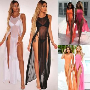 Cover-up Vendita calda Donne sexy Mesh Sheer Long Maxi Dress Evening Party Abiti da spiaggia Vestito estivo Bikini Cover Up Seethrough Tulle CoverUps