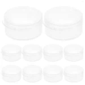 Confezione regalo 10 pezzi Scatola di plastica Mini Scatole di copertura Scatole Coperchi Trasparente Rotondo Tappo per le orecchie Custodia Jar Bead Organizer Contenitore Auricolari