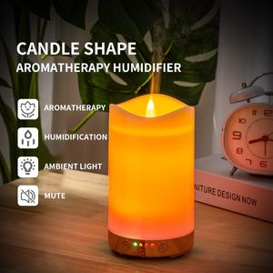 Luftfuktare 100 ml Candle Electric Air Air Foidifier Portable Mini Aroma Oil Diffuser USB Cool Mist Sprayer With Colorful Night Light For Home