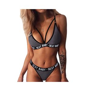 Bikini Air Bra & Panties Women New Sexy Low Waisted Women's Sports Underwear Set Girl Bandage Corset Letter Brief Suits Push Up +Thongs Lingerie