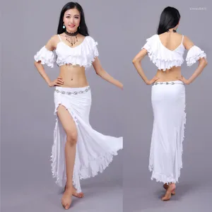 Stage Wear Performance Lady Latin Lotus Camisetas com saia 2pcs/set women Dance Costume