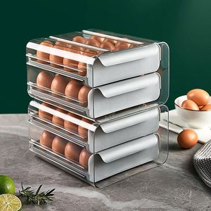 組織2022新しいダブルレイヤーエッグボックスプラスチック冷蔵庫アンチドロップエッグボックスラックサポートスタッキング可能なキッチンホームキッチンストレージツール