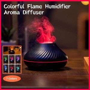 Fuktare 130 ml Flame Air Firidifier 7 Färger Fragrance Diffusor Aromaterapi Fuktare Diffusorer Eterisk oljefuktare för hemmet