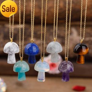 Crystal Mushroom Necklace Healing Gemstone Carved Mini Mushroom Pendant Fashion Jewelry