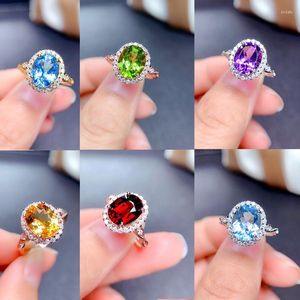 Clusterringe 925 Silber Verkauf Topas Amethyst Citrin Peridot Rot Granatapfel Ei Ring Damen Party Geburtstag Schmuck Geschenk