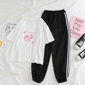 Women's Two Piece Pants Pant Sets Tracksuit 2 Set Women Summer Casual Outfit Streetwear Strawberry Milk Short Sleeve Shirt And