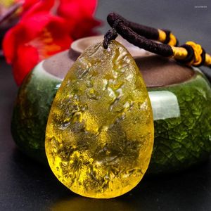 Collane con ciondolo Moldavite artificiale Collana goccia d'acqua Citrino giallo Vetro Cristallo Donna Uomo Guarigione Chakra Maglione Catena Gioielli Regalo