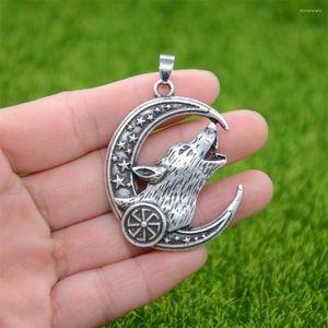 Pendant Necklaces Nostalgia Slavic Kolovrat Symbol Viking Wolf Amulet Wicca Pagan Crescent Moon Necklace Star Witchcraft Wiccan Jewelry