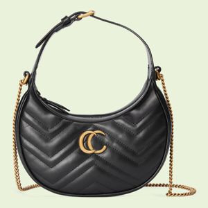 Handväska Marmont Series Half Moon Bag Underarm Bag Single Shoulder Bag Mini Women's Gold Distressed Leather Chain