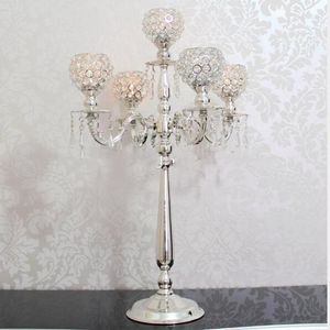 Ljushållare 6st) Crystal Candelabra Centerpieces Gold Wedding Decoration 5 Arms Metal Holder 1425