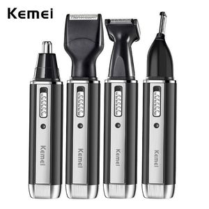 Aparadores Kemei 4 em 1 Recarregável Nariz Trimmer Barba Trimer Homens Micro Shaver Sobrancelha Nariz Aparador de Pêlos Nariz e Orelha Cleaner Grooming Set