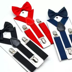 Barn hängslen Bow Tie Set pojkar flickor hängslen elastiska y-suspenders med flues modebälte eller barn barnbarn