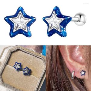 Studörhängen blå stjärna pentagram mode piercing inlagd zirkon små öron smycken gåva för kvinnor flickor