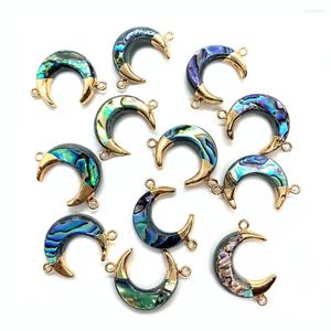 Perline 1/5pcs conchiglia di abalone Charms connettore a mezzaluna luna naturale doppio foro ciondolo braccialetto collana gioielli accessori fai da te