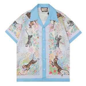 럭셔리 디자이너 셔츠 남성 패션 호랑이 인쇄 볼링 셔츠 하와이 꽃 캐주얼 셔츠 남자 슬림 한 짧은 슬리브 버라이어티 m-3xl