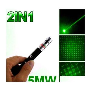 Puntatori laser 5Mw 532Nm Penna verde Nero Puntatore laser a raggio forte visibile Puntatore Powerf 2 in 1 Testa a stella Lazer Caleidoscopio Luce C Dhu3X