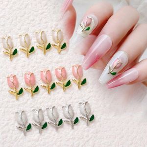 Nail Art Decorations 10 Pcs/ Pack Metal Flower Tulip Ornaments Are Used To Decorate Charm DIY Texture Light Luxury Style Drop Oil Rose Acce