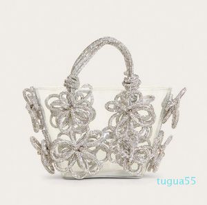 Designer-axelväskor Flower Rhinestone Evening For Women Transparent 2023 Crystal Clutch Purses Handbag Ladies Wedding Party