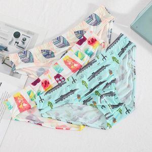 Трусы M-3XL 7Colors Cartoond Printed Elastic шелковистые мужчины U выпутывать Гладкое мягкое ежедневное нижнее белье нижнее белье