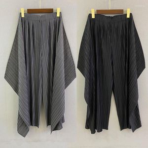 Women's Pants Miyake Pleated Spring And Summer Design Kelp High Waist Drape Wide Leg Nine Points Casual