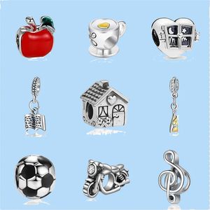 925 breloques en argent sterling pour bijoux pandora perles alliage maison livre musique café pomme pendentif perles