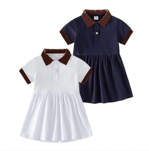 Lovely Summer Girls Brand Dresses Letters Printed Kids Short Sleeve Dress Cotton Children Turn-down Collar Dresss Child Skirts 1-6 Years