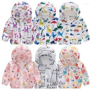 Jackets Kids Hooded Coats For Boy Girl Summer Sun Protection Clothes Breathable Print Outerwear Light Casual Sportswear With Storage Bag