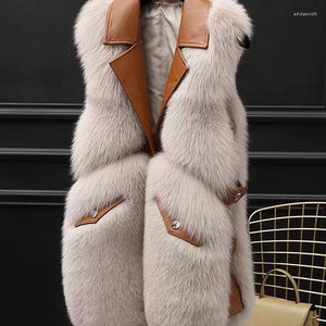 Women's Fur Women 2023 Autumn Winter Fashion V-neck Faux Vest Female Thick Warm Sleeveless Jacket Casual Ladies Gilet Waistcoat C303