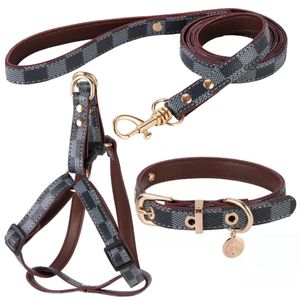 Dog Collars Leashes Leather Designer Dogs Collar Set Classic Plaid Pet Leash Step In Harness For Small Medium Cat Chihuahua Bldog Dhxa4